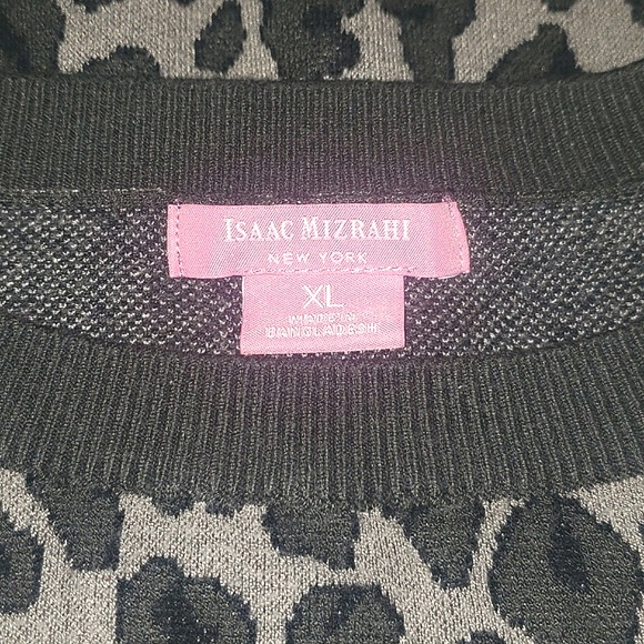 Isaac Mizrahi Crew Neck Leopard Print Ribbed Pullover Knit Sweater Gray Black XL - Picture 14 of 16